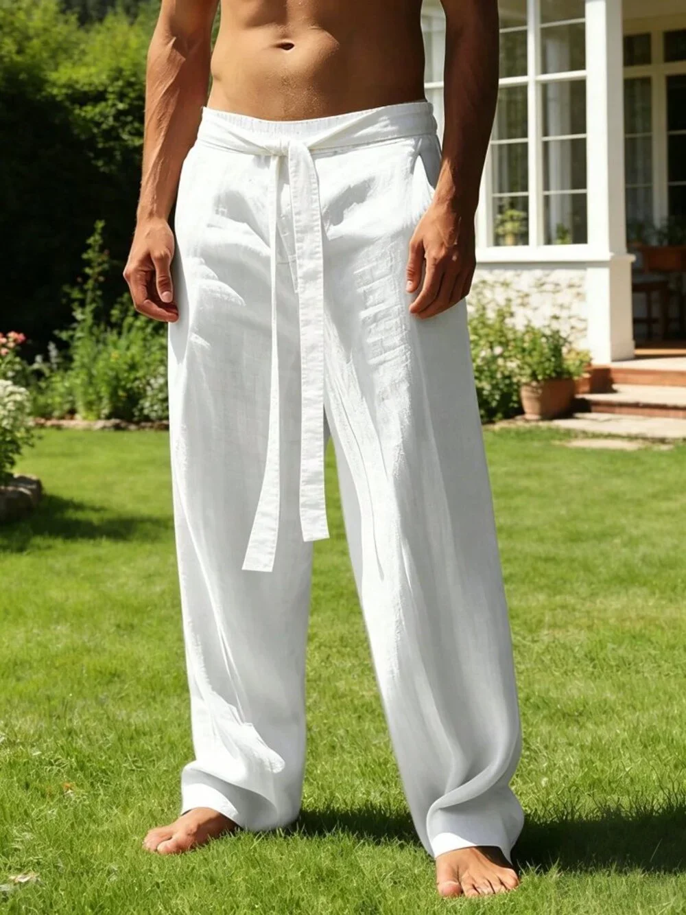 White Glamorous Men's Hip-Hop Loose Casual Sports Long Pants